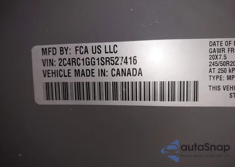 2025 Chrysler Pacifica Limited z USA, uszkodzony, nr VIN 2C4RC1GG1SR527416